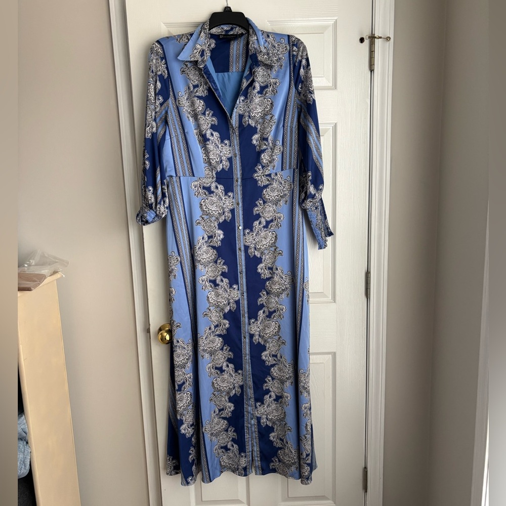 Blue and Silver Patterned Maxi Dress